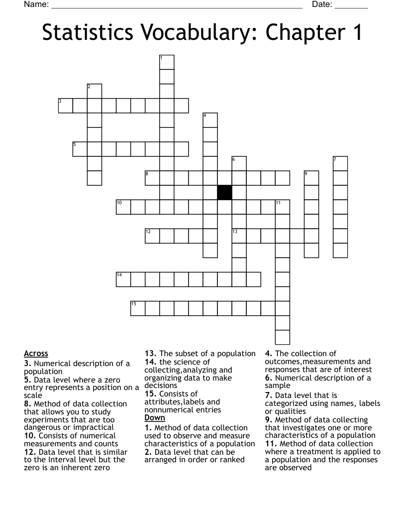 Statistics Vocabulary: Chapter 1 Crossword
