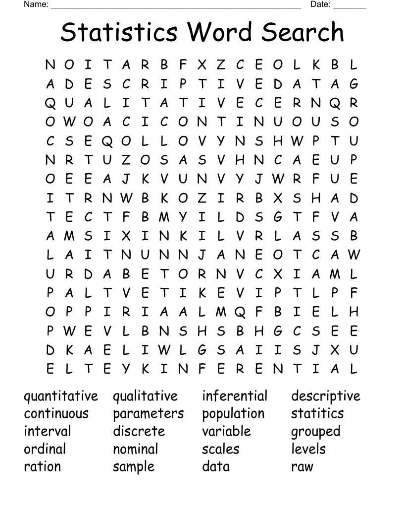 Statistics Word Search