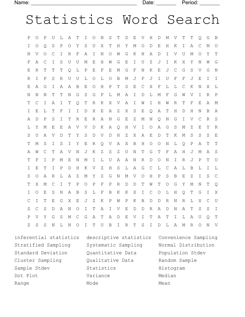 Statistics Word Search
