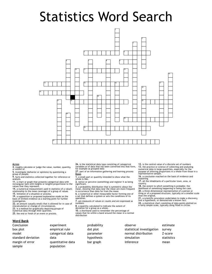 Statistics Word Search Crossword