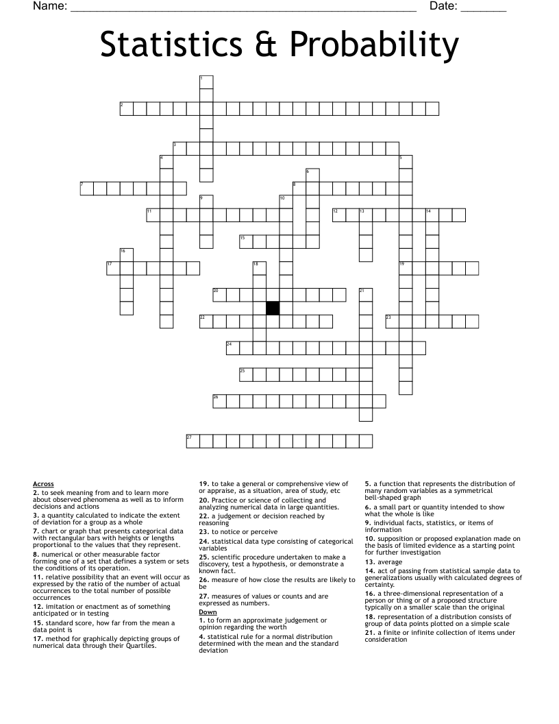 Statistics & Probability Crossword