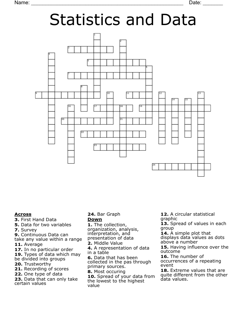 Statistics and Data Crossword