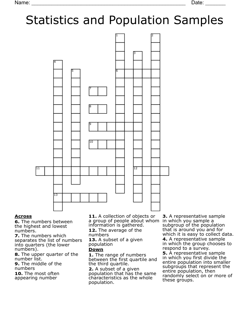 Statistics and Population Samples Crossword
