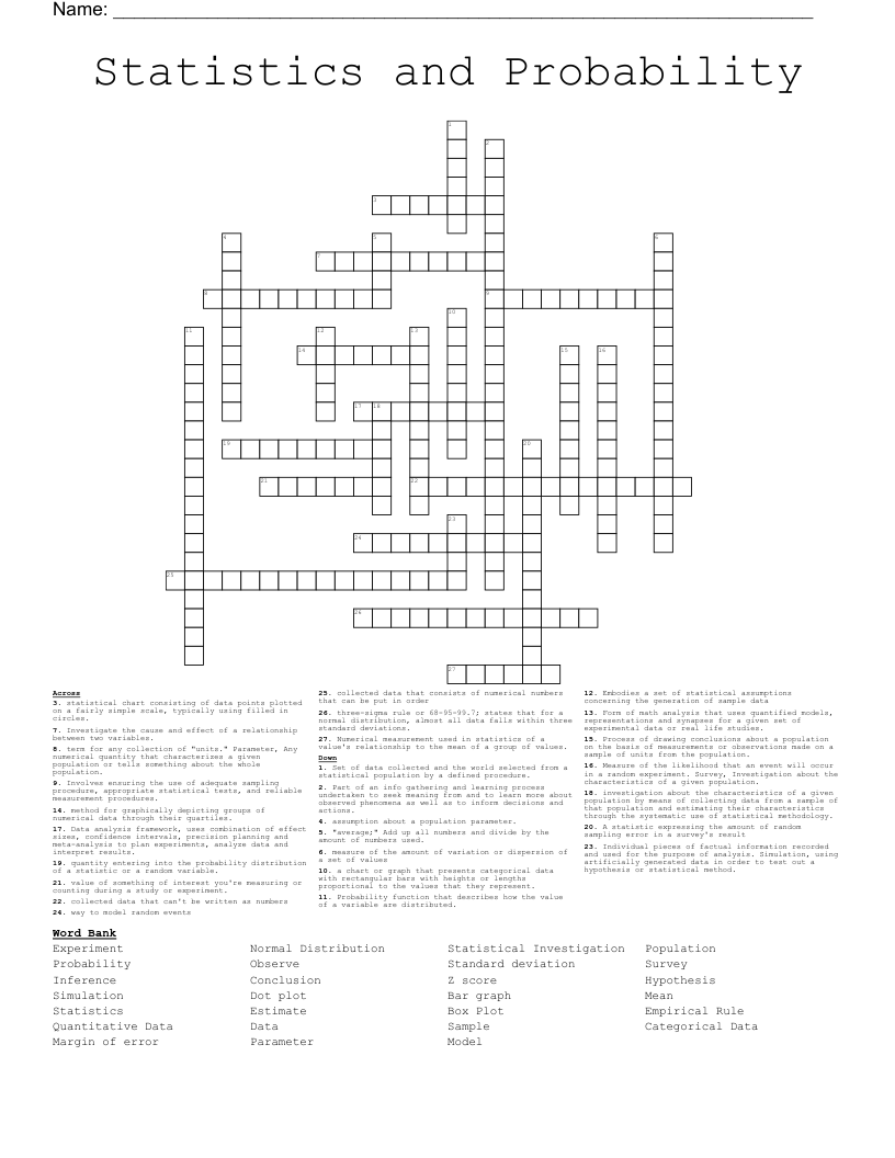 Statistics and Probability Crossword