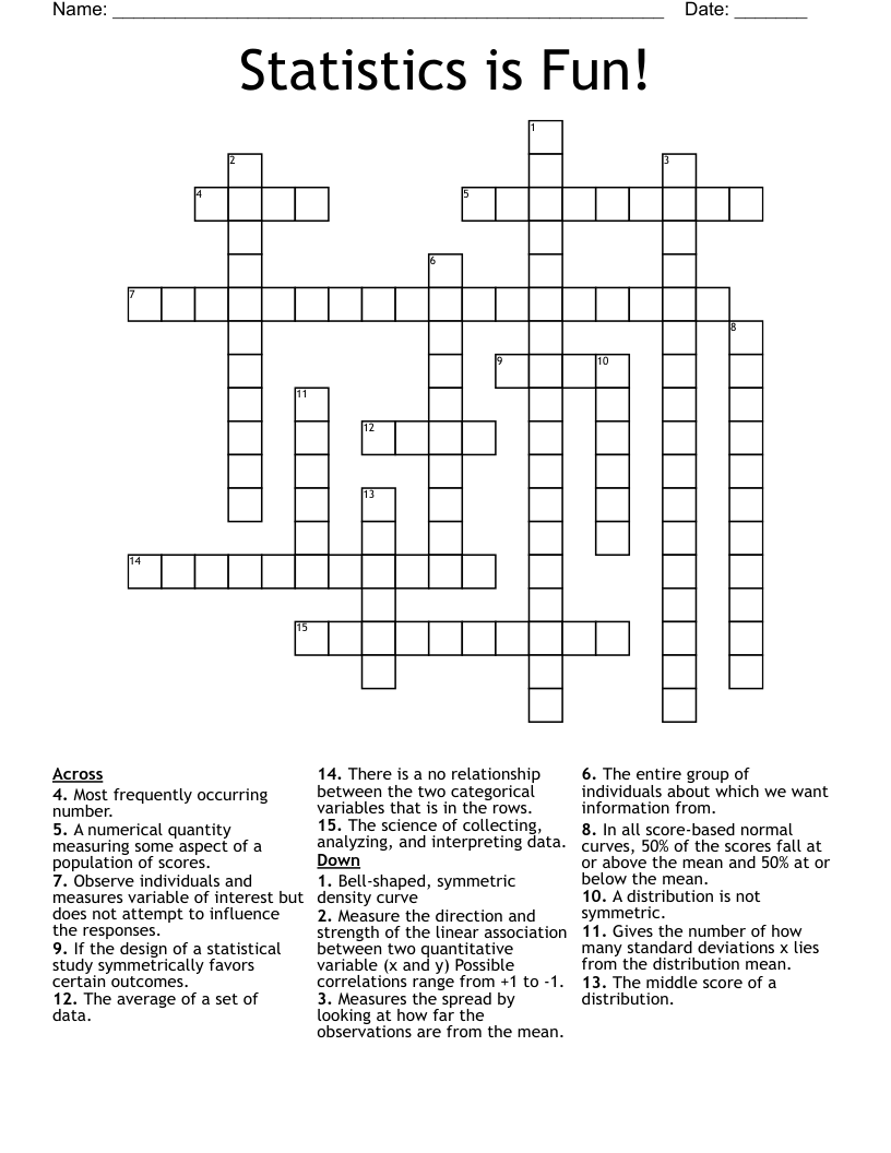 Statistics is Fun! Crossword