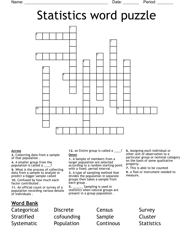 Statistics word puzzle Crossword