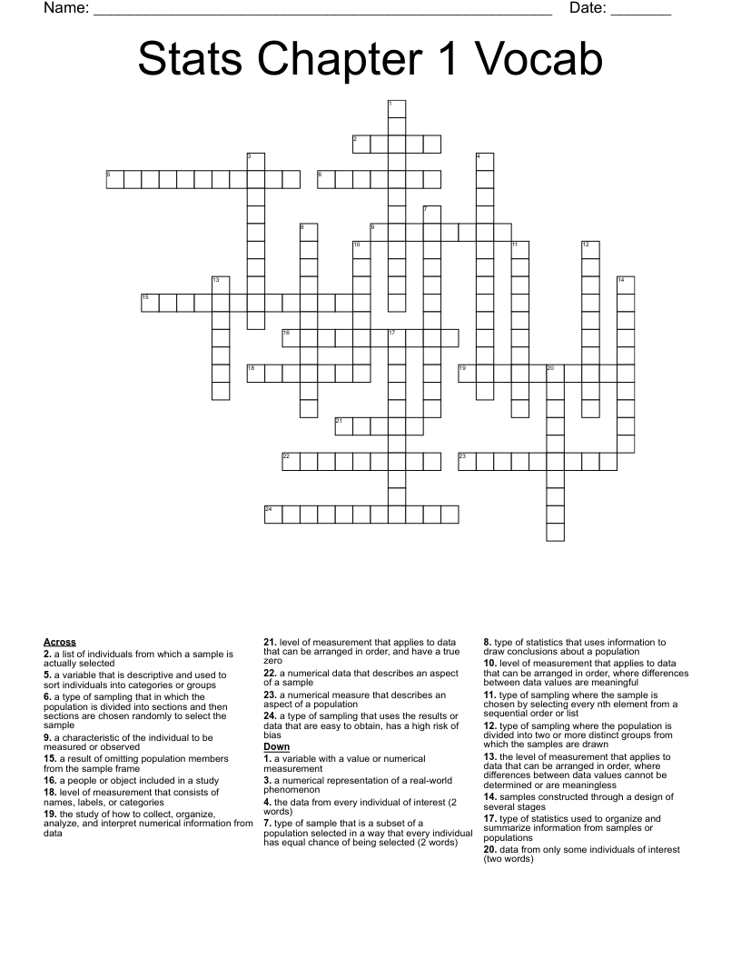 Stats Chapter 1 Vocab Crossword