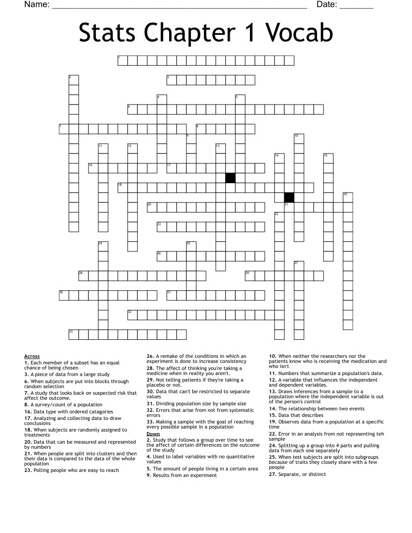 Stats Chapter 1 Vocab Crossword