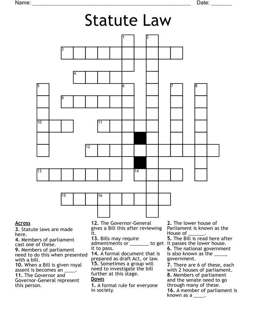 Statute Law Crossword