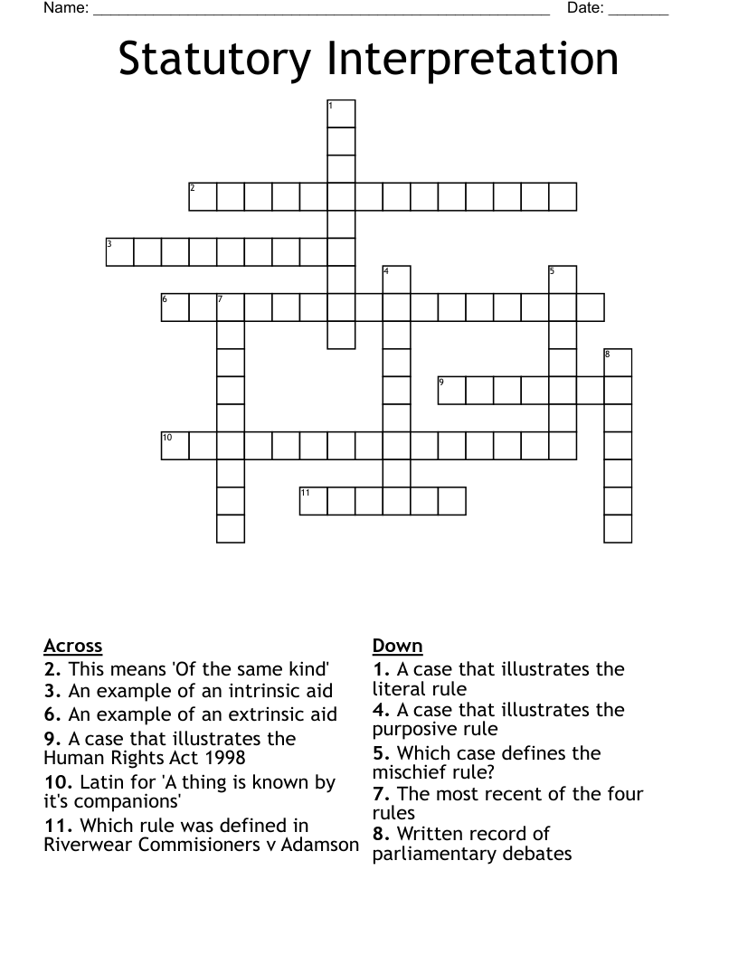 Statutory Interpretation Crossword