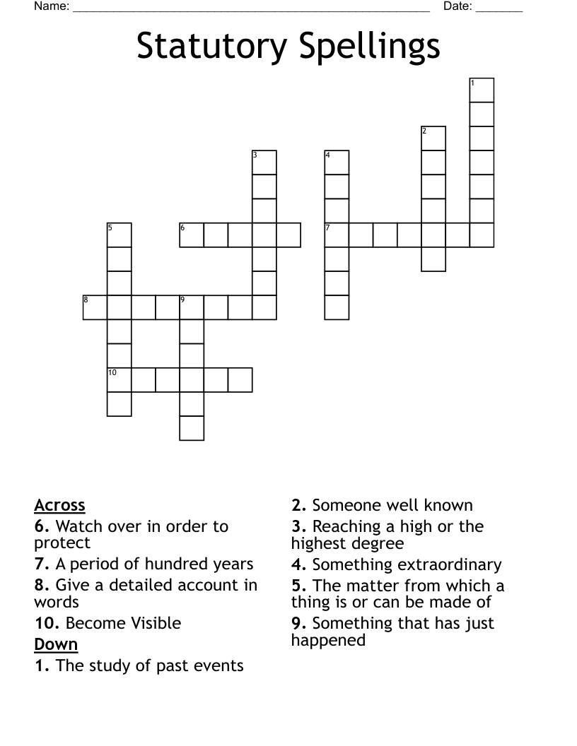 Statutory Spellings  Crossword