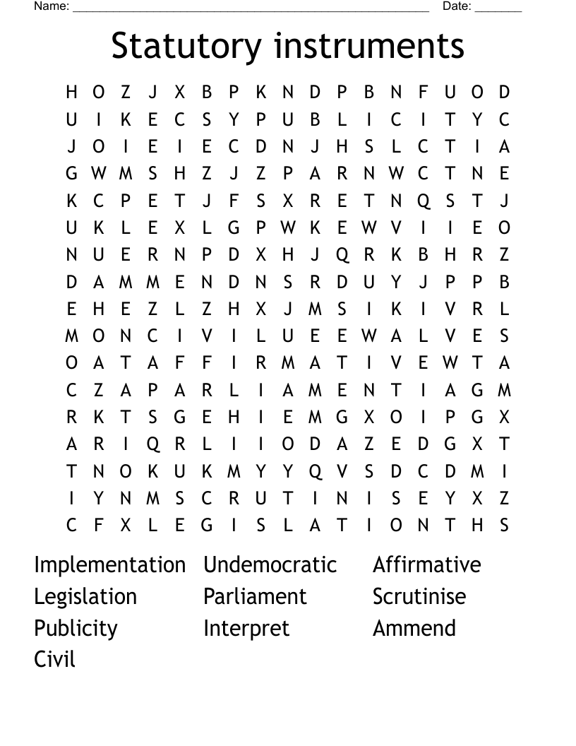 Statutory instruments  Word Search