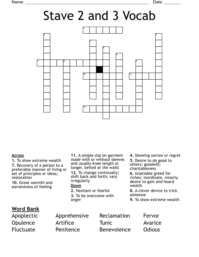 Stave 2 and 3 Vocab Crossword