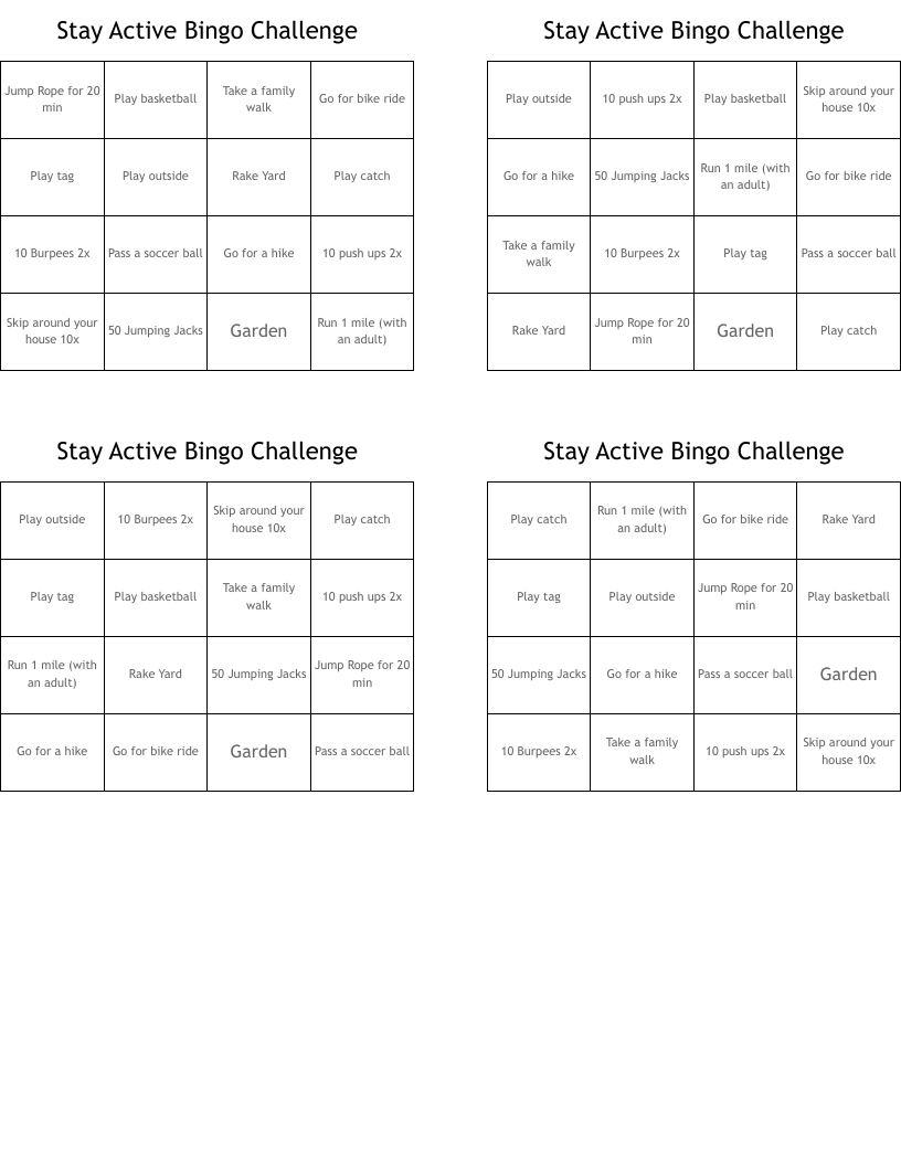 Stay Active Bingo Challenge