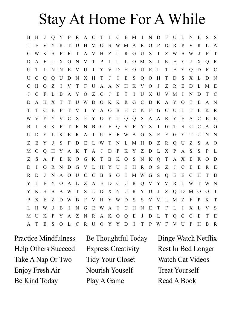 Stay At Home For A While Word Search