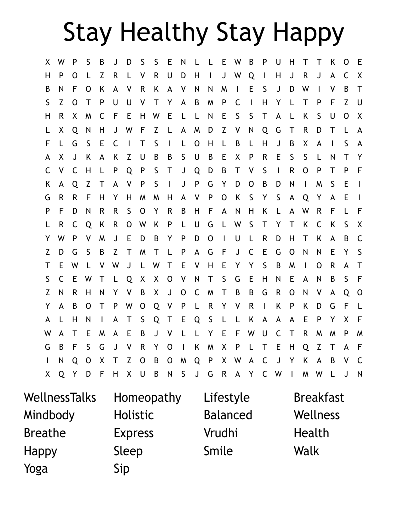 Stay Healthy Stay Happy Word Search