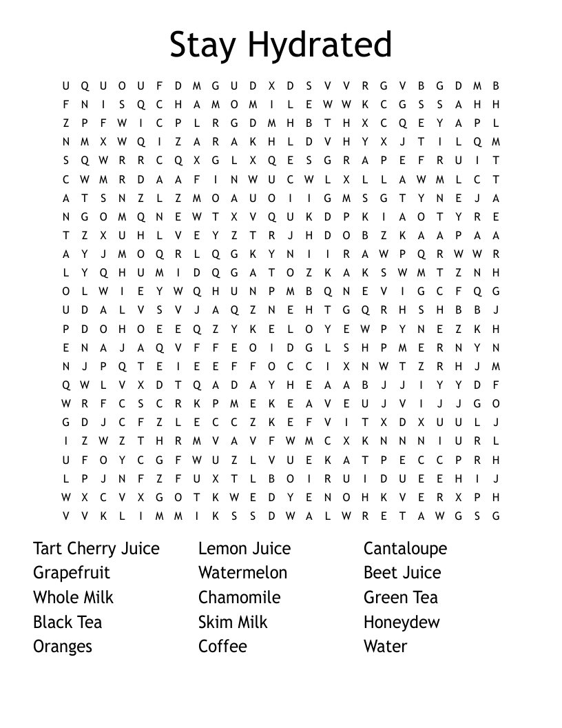 Stay Hydrated Word Search