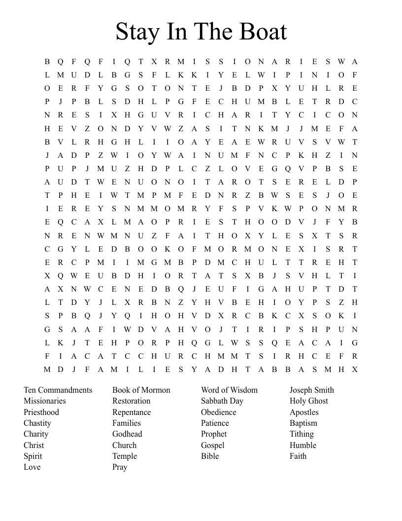 Stay In The Boat Word Search