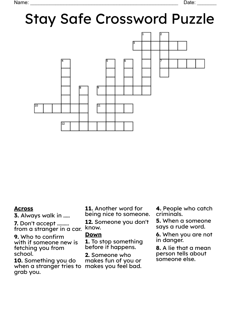 Stay Safe Crossword Puzzle
