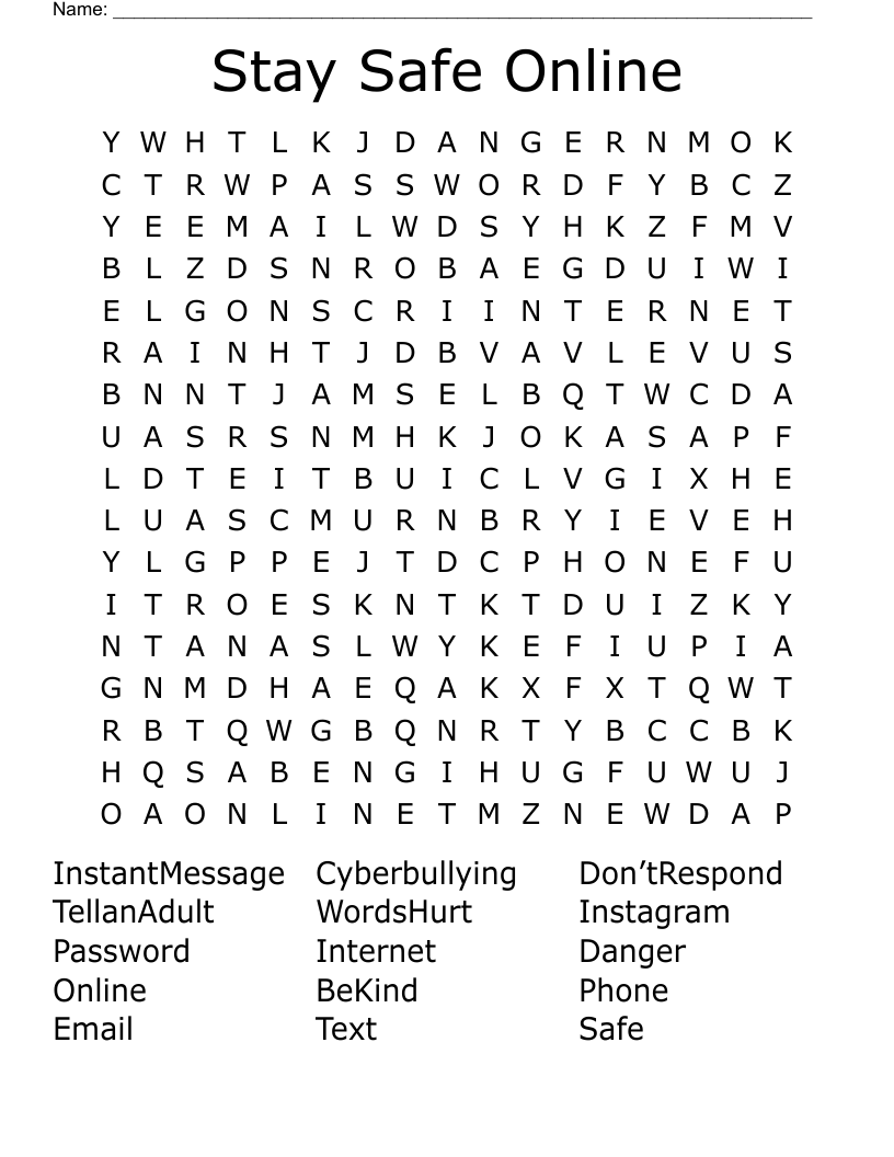 Stay Safe Online Word Search