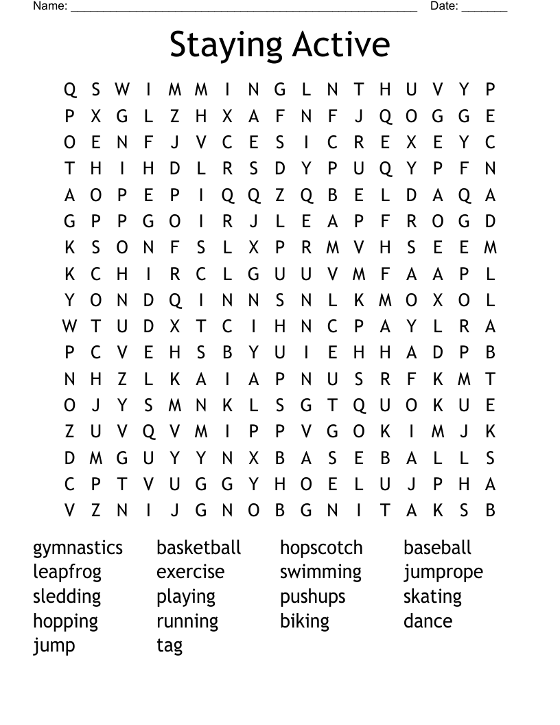 Staying Active Word Search