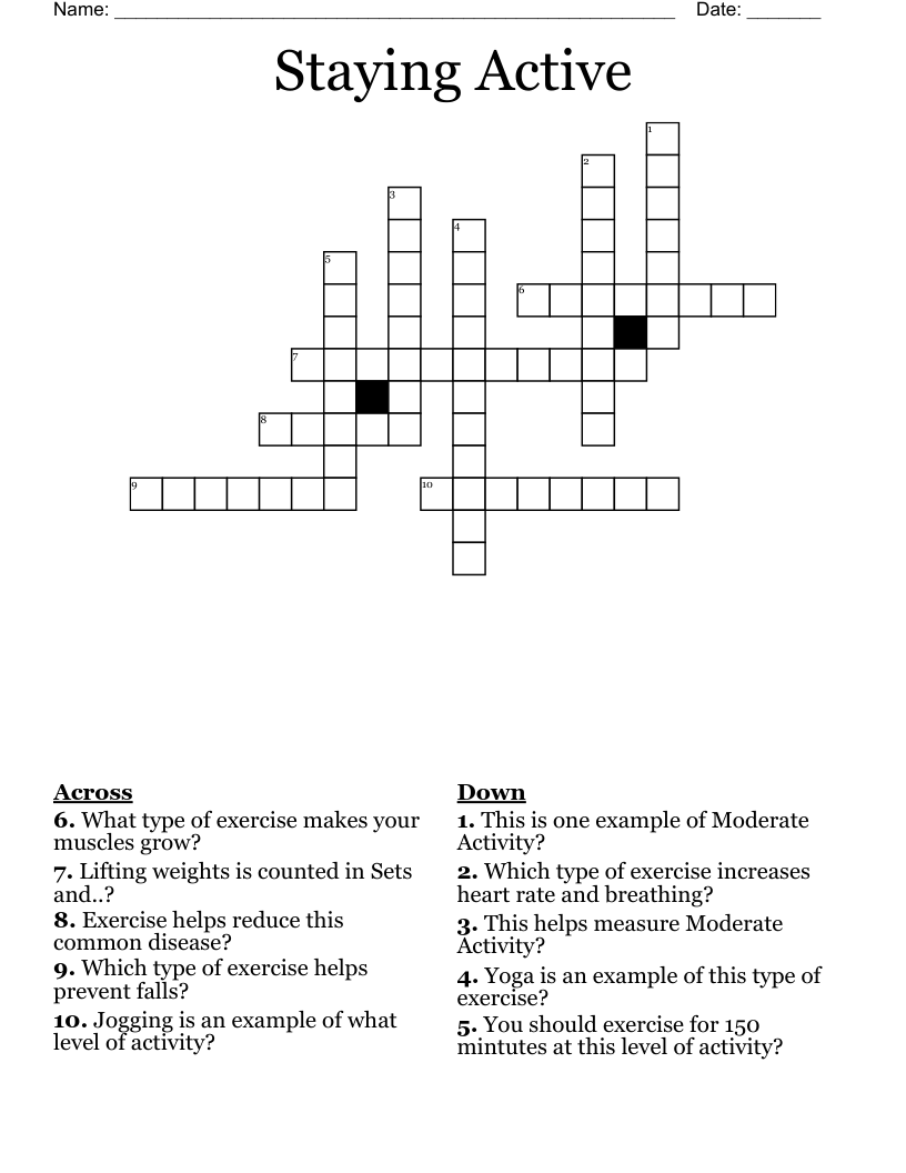 Staying Active Crossword