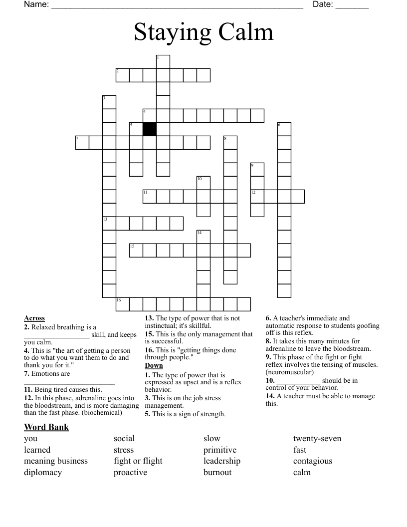 Staying Calm Crossword