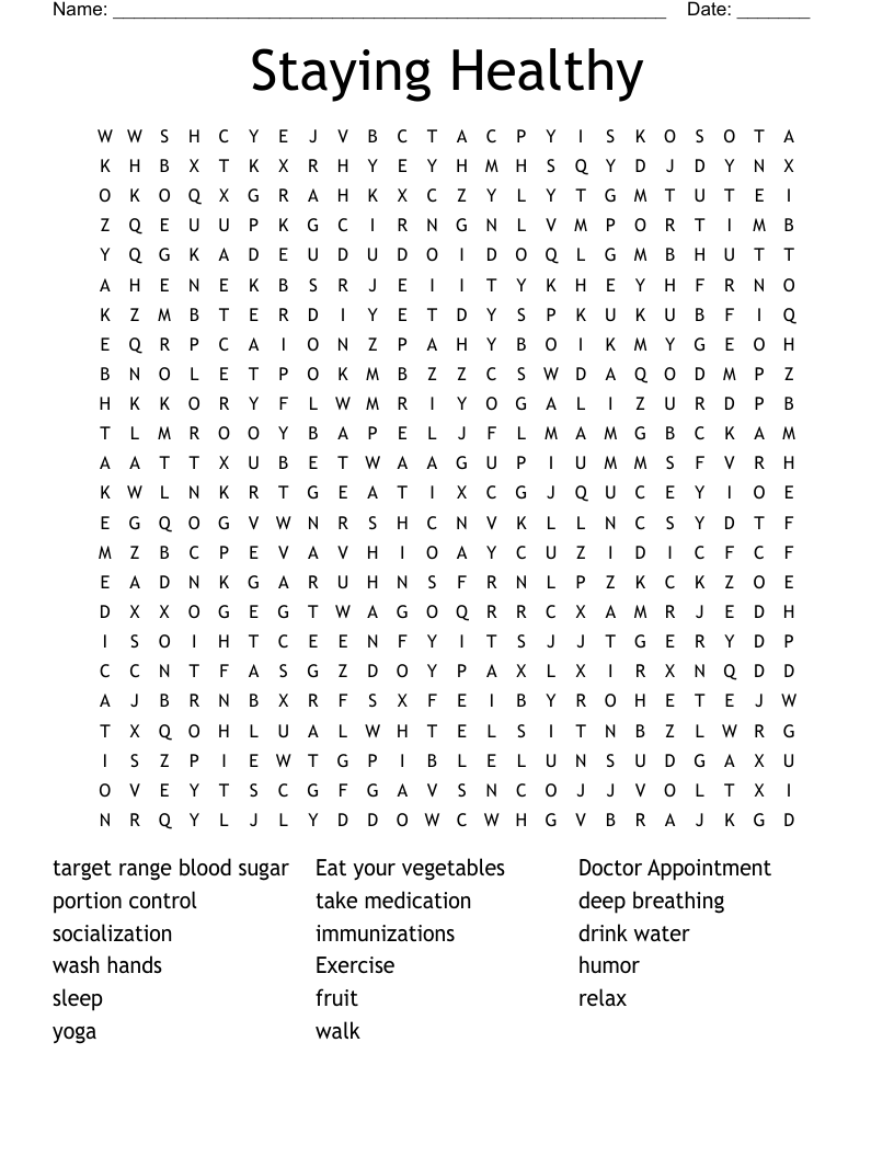 Staying Healthy Word Search