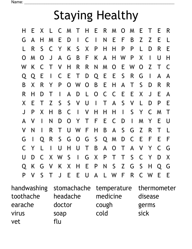 Staying Healthy Word Search