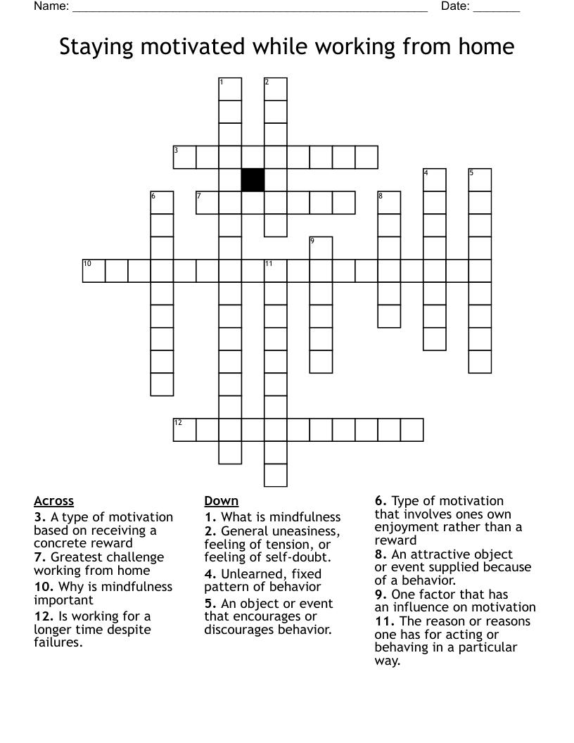 Staying motivated while working from home Crossword