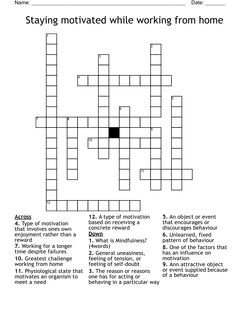 Staying motivated while working from home Crossword