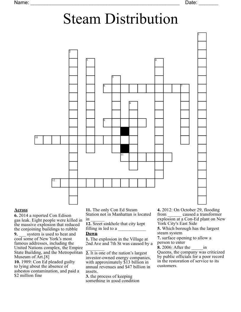 Steam Distribution Crossword