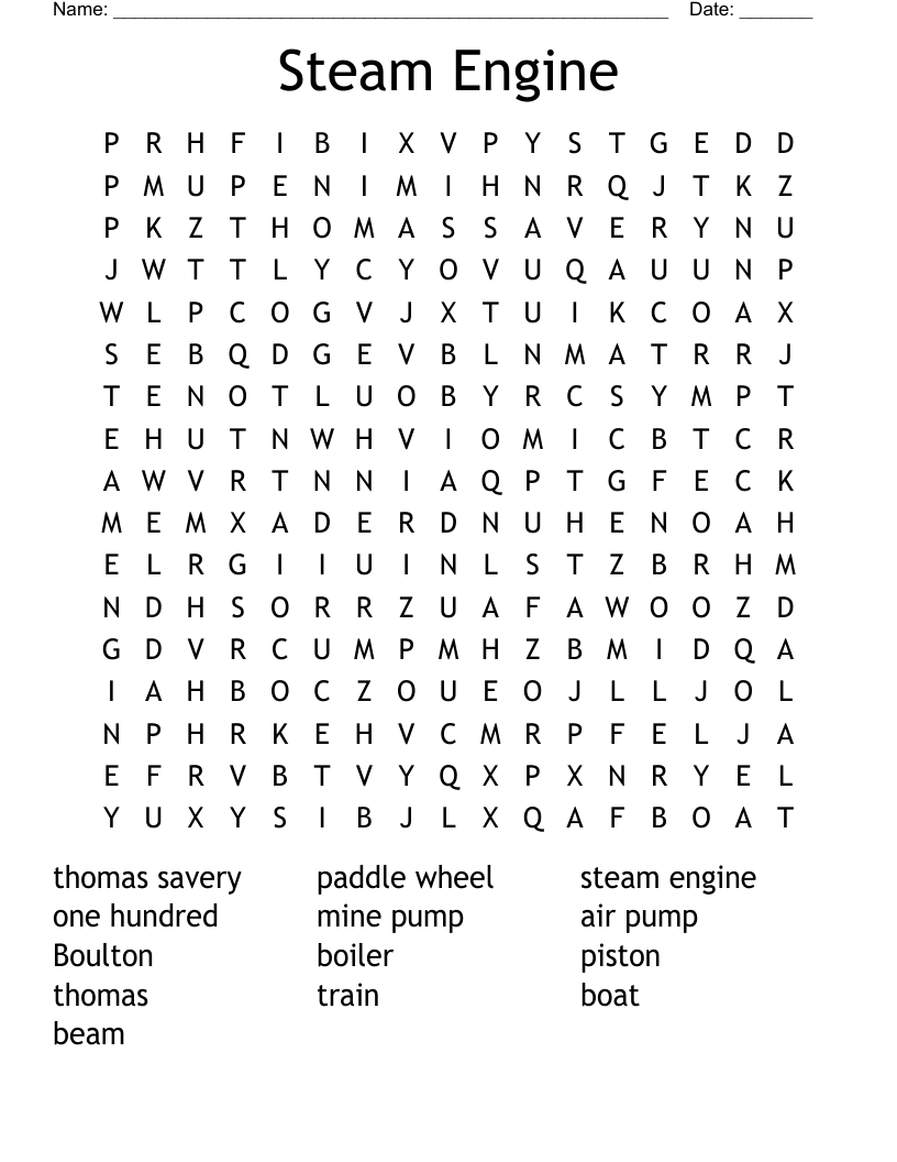 Steam Engine Word Search
