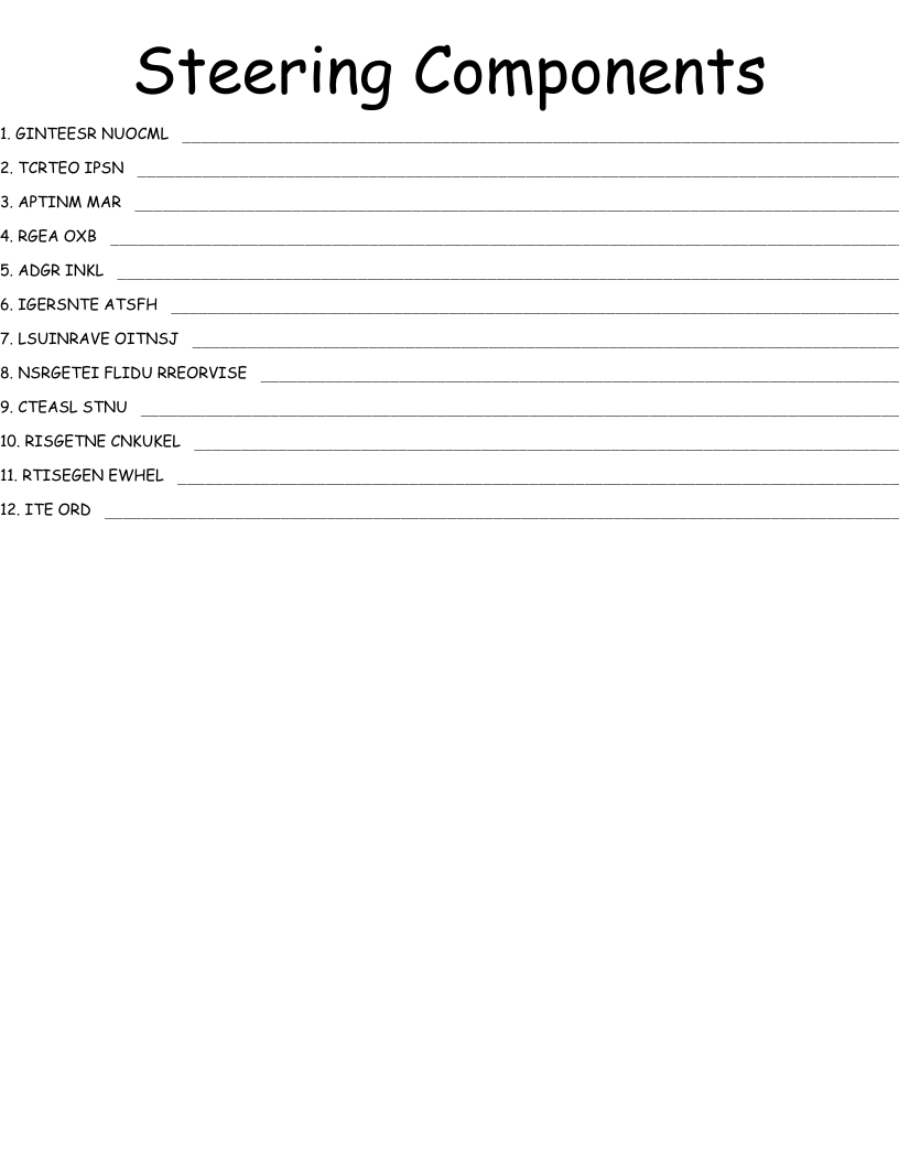 Steering Components Word Scramble