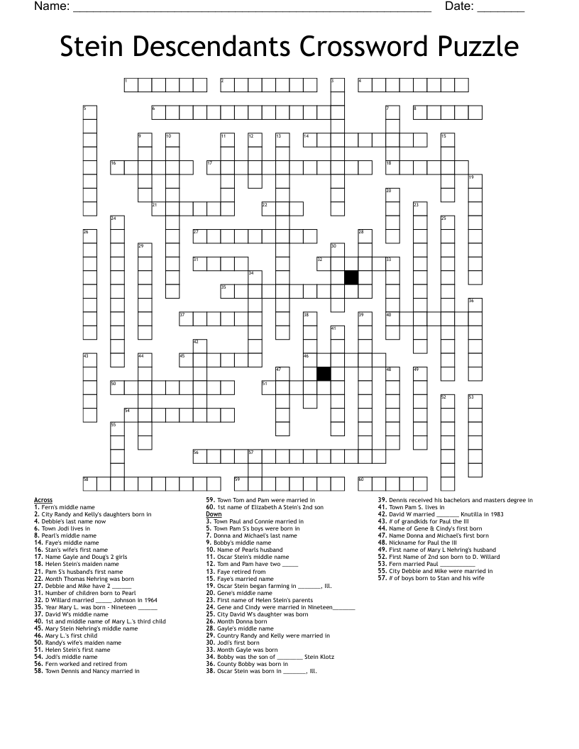 Stein Descendants Crossword Puzzle