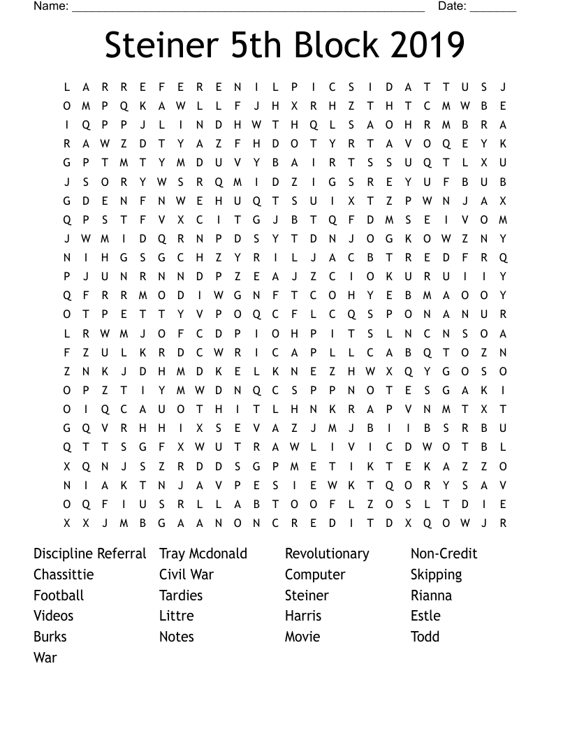 Steiner 5th Block 2019 Word Search