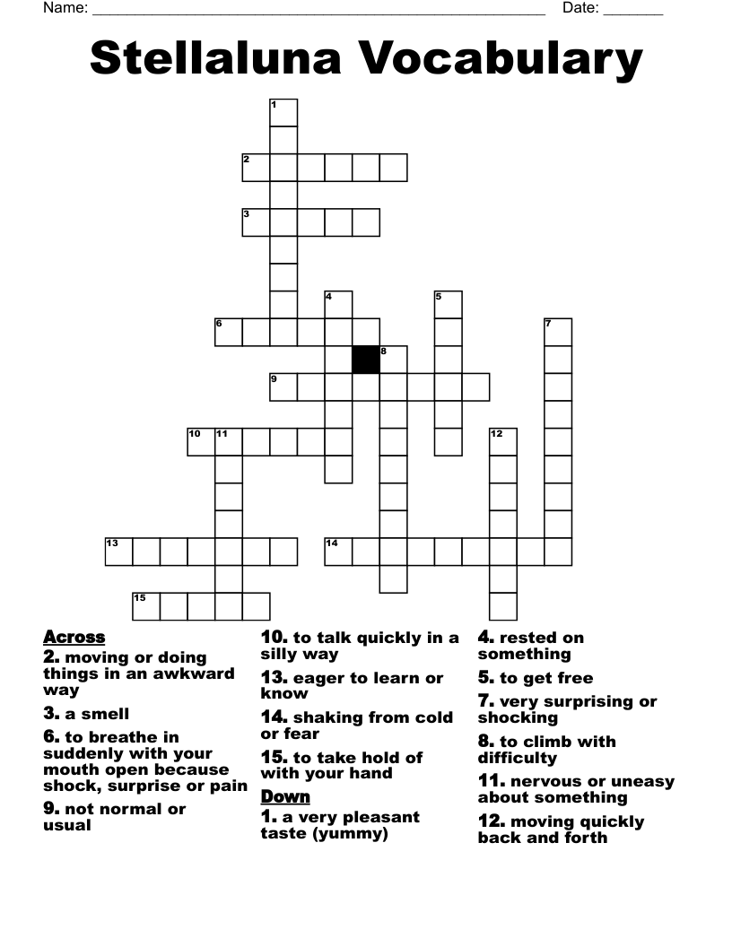 Stellaluna Vocabulary Crossword