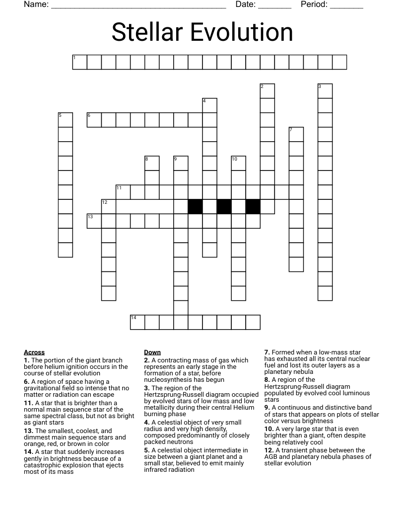 Stellar Evolution Crossword