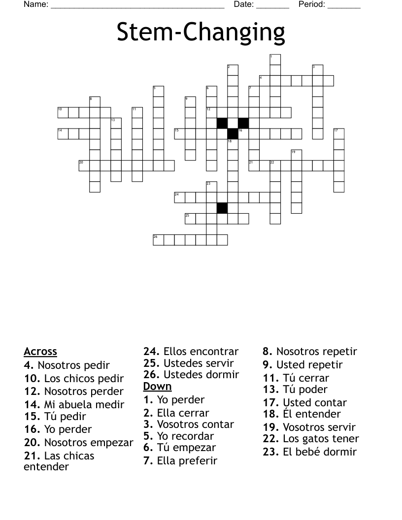 Stem-Changing Crossword