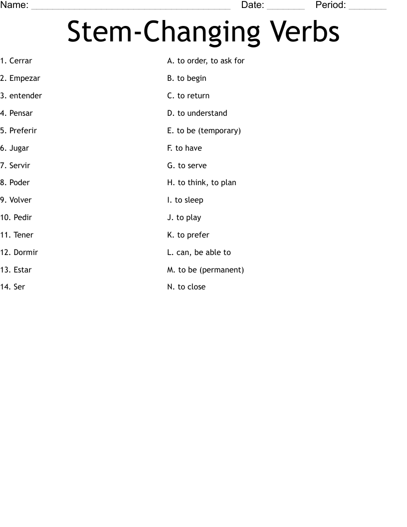 Stem-Changing Verbs Worksheet