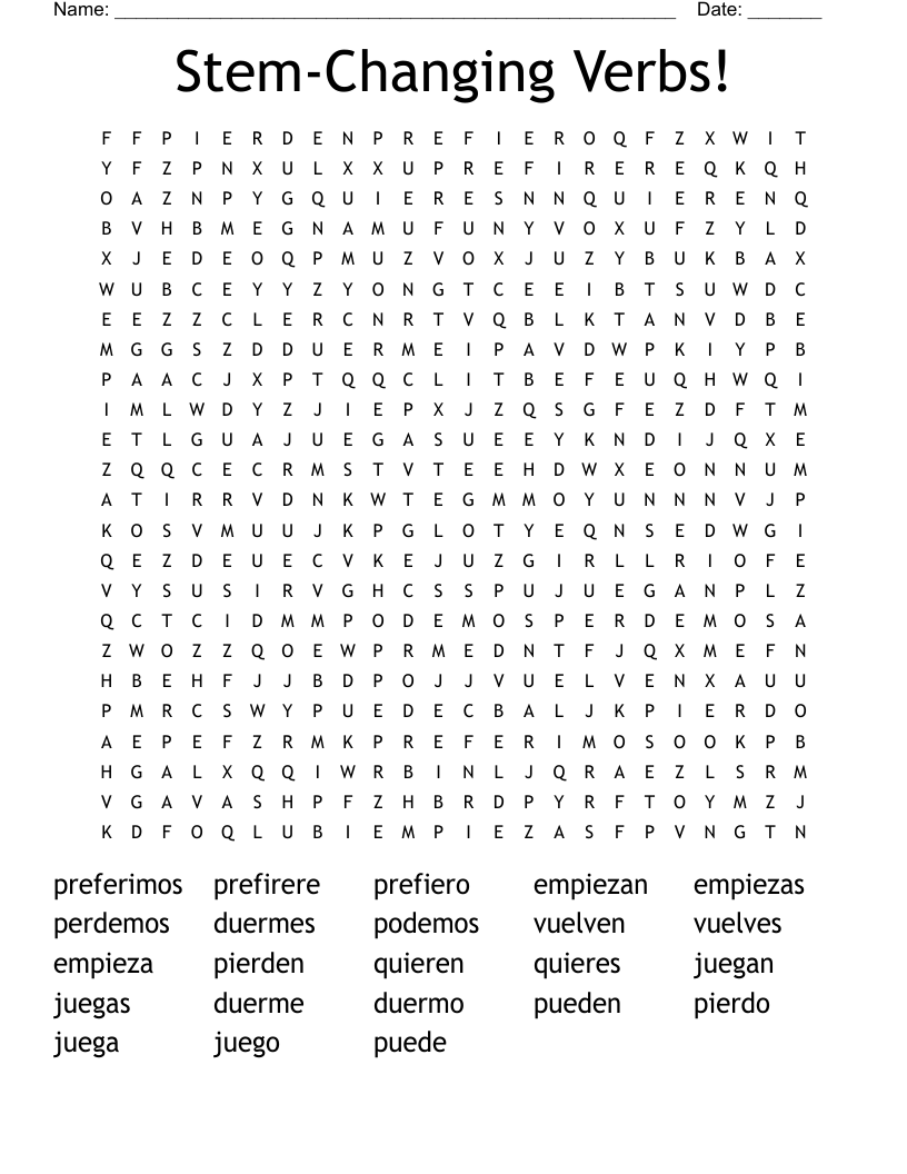Stem-Changing Verbs! Word Search
