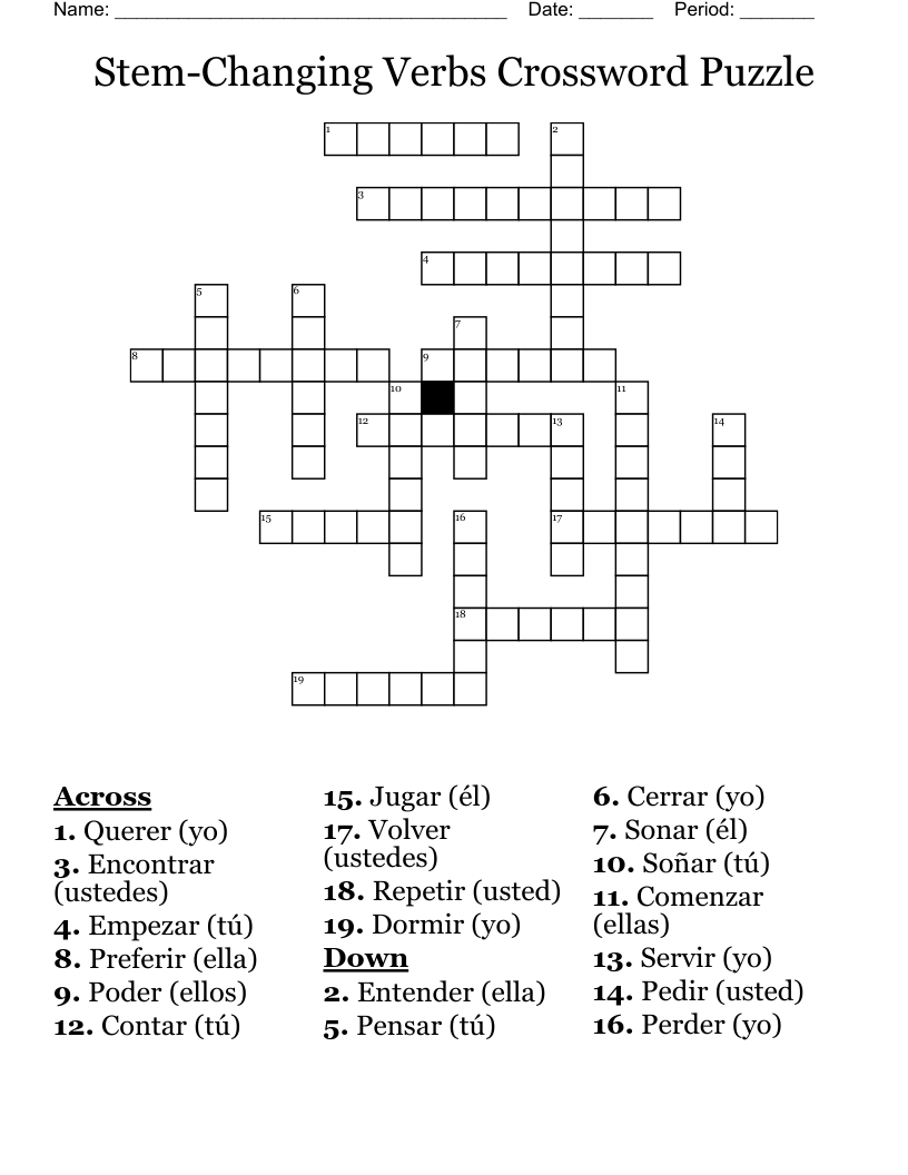 Stem-Changing Verbs Crossword Puzzle