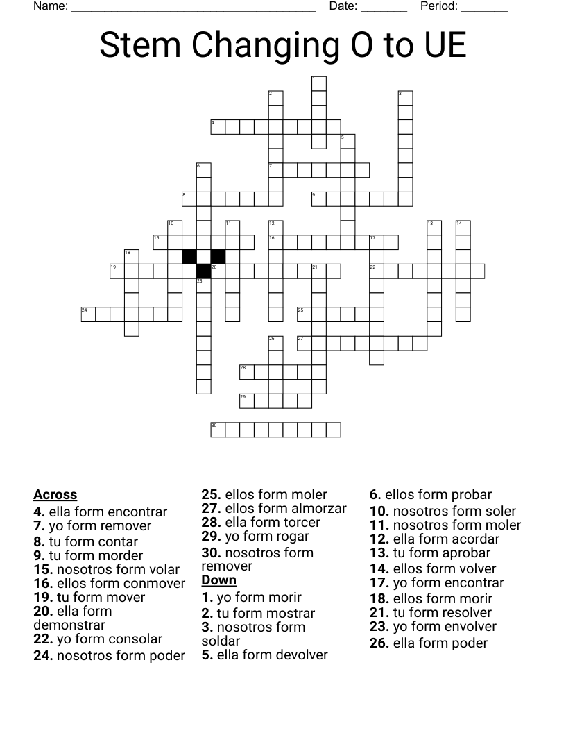 Stem Changing O to UE Crossword