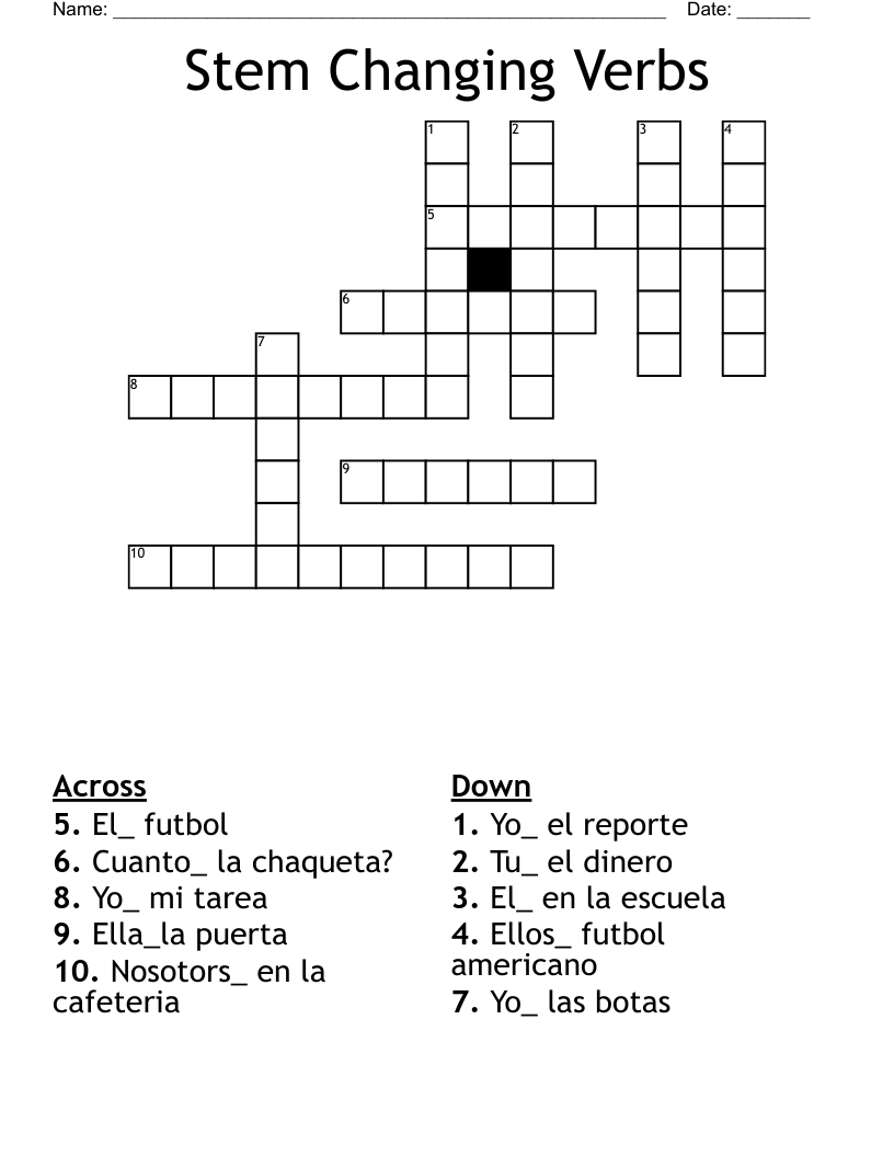 Stem Changing Verbs Crossword