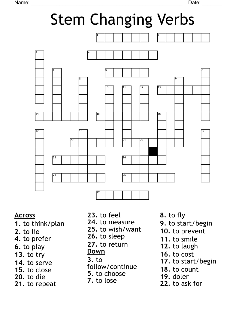Stem Changing Verbs Crossword
