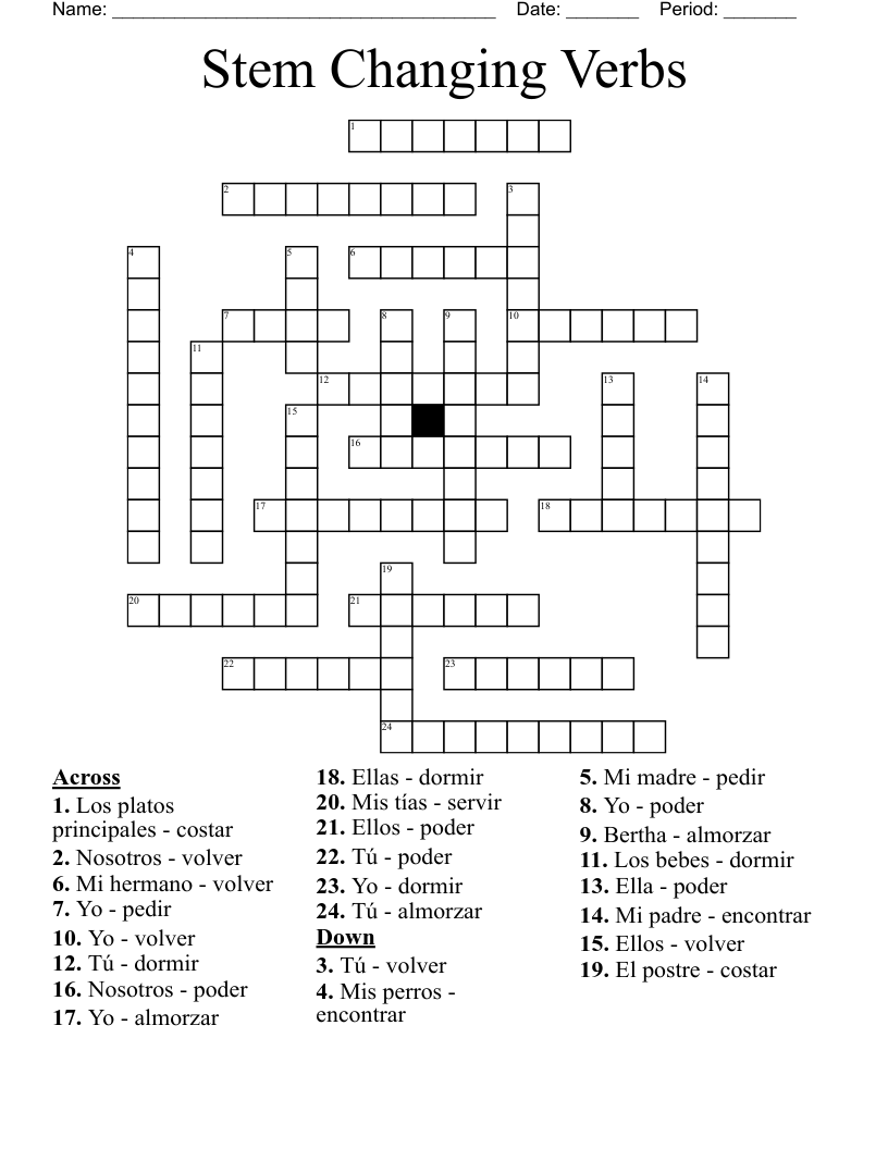Stem Changing Verbs Crossword