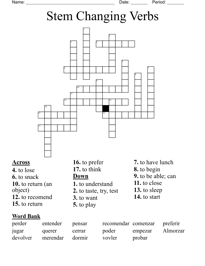 Stem Changing Verbs Crossword