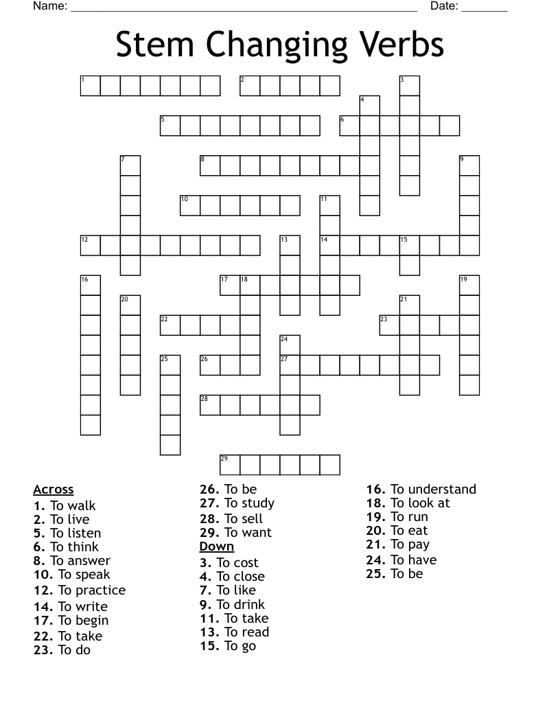 Stem Changing Verbs  Crossword