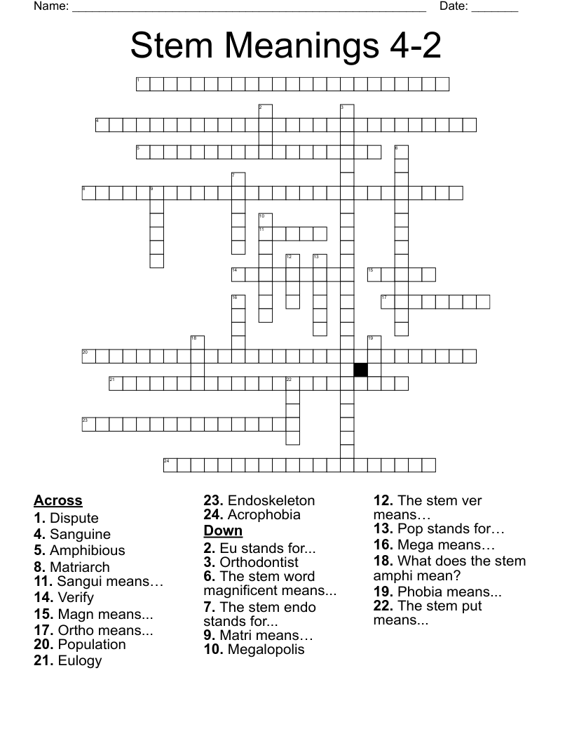 Stem Meanings 4-2 Crossword