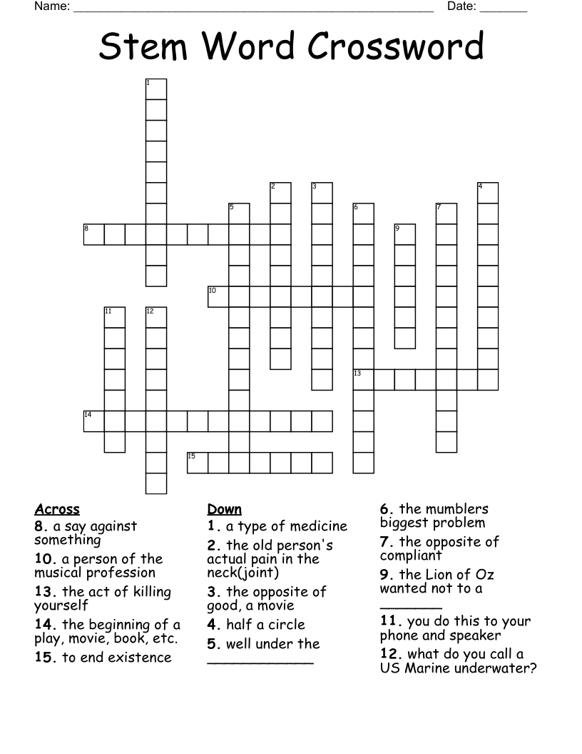 Stem Word Crossword